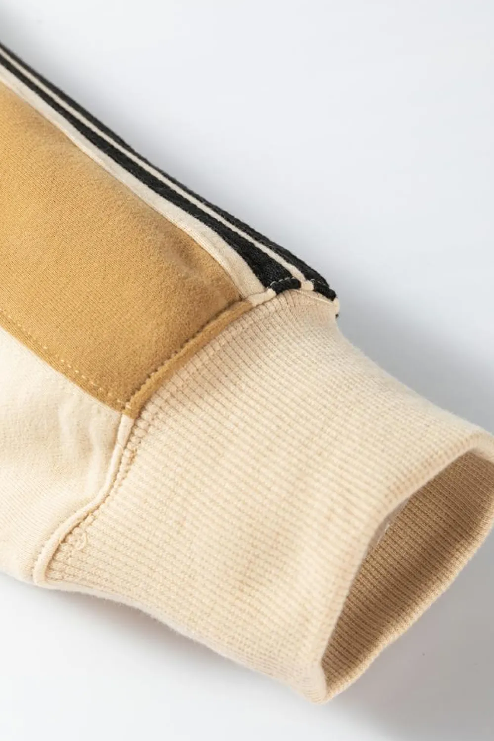 Sale Dear-Lover Contrast Striped Patchwork Drop Shoulder Loose Sweatshirt Beige