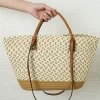 Outlet Dear-Lover Contrast Woven Leather Handle Single Shoulder Bag Beige