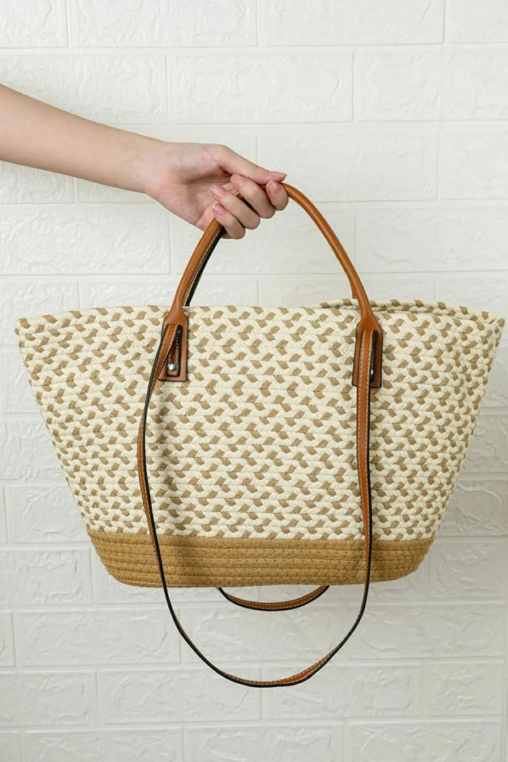 Outlet Dear-Lover Contrast Woven Leather Handle Single Shoulder Bag Beige