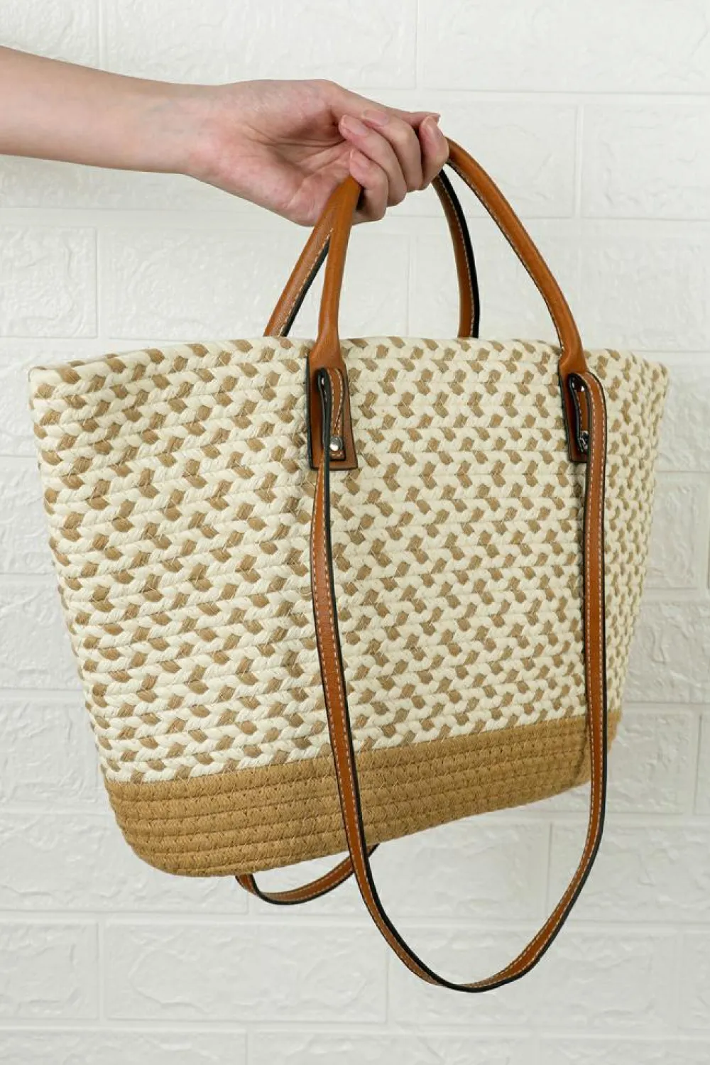 Outlet Dear-Lover Contrast Woven Leather Handle Single Shoulder Bag Beige