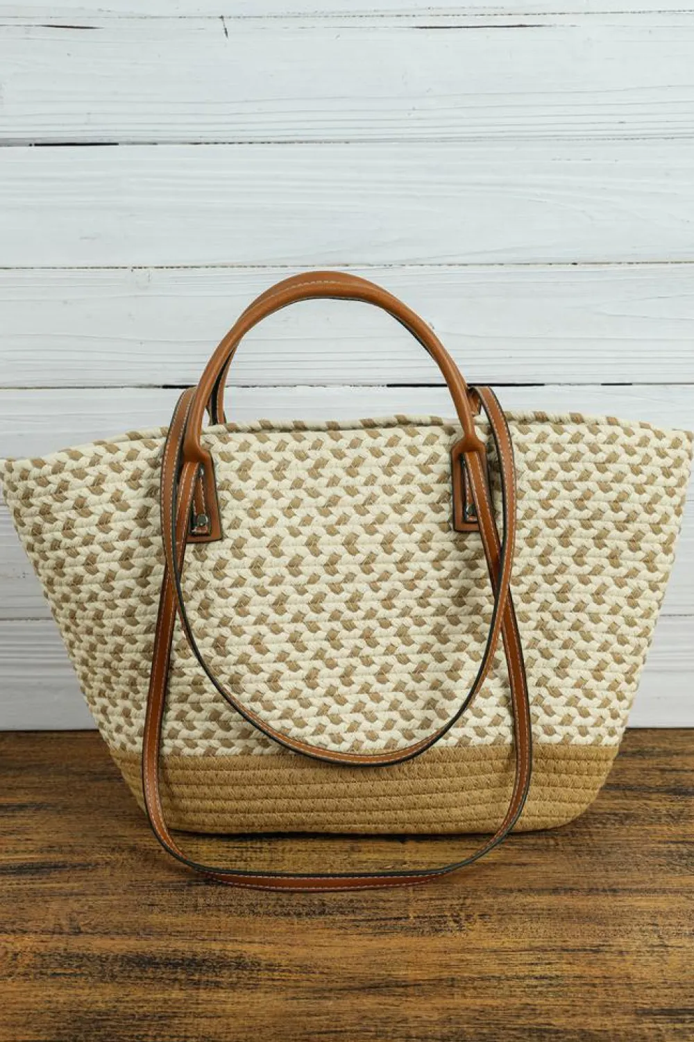 Outlet Dear-Lover Contrast Woven Leather Handle Single Shoulder Bag Beige