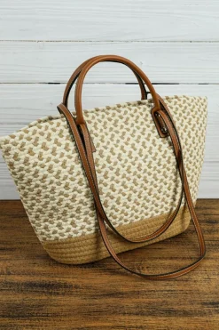 Outlet Dear-Lover Contrast Woven Leather Handle Single Shoulder Bag Beige