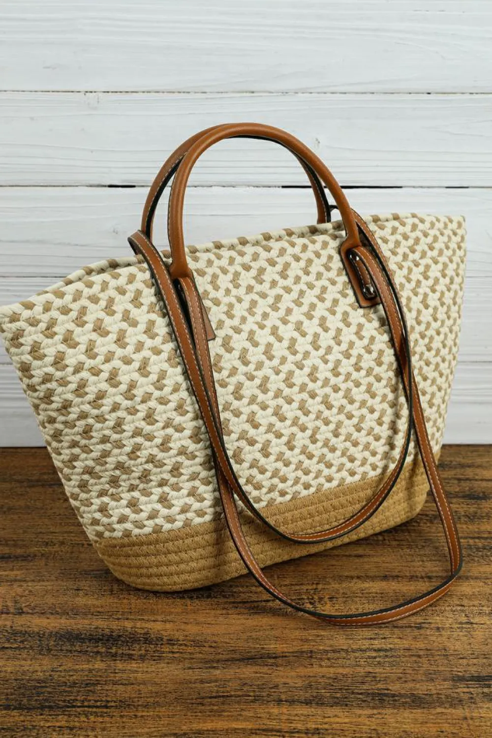 Outlet Dear-Lover Contrast Woven Leather Handle Single Shoulder Bag Beige