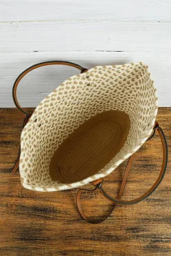 Outlet Dear-Lover Contrast Woven Leather Handle Single Shoulder Bag Beige