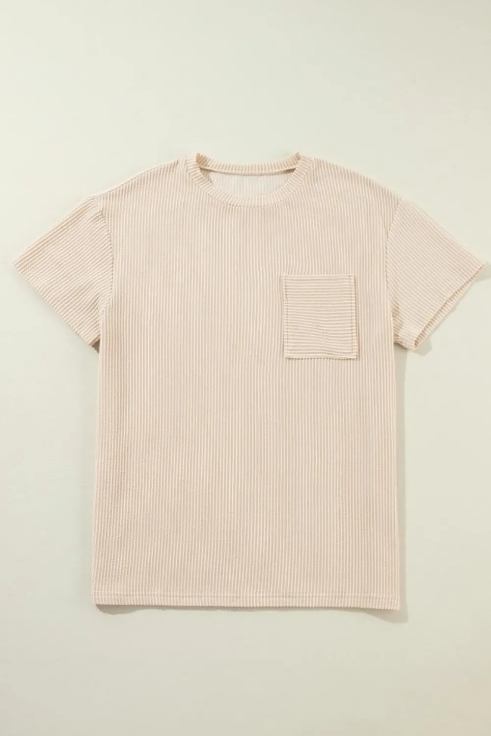 Sale Dear-Lover Corded Knit Pocketed Loose Fit T Shirt Beige