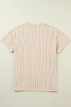 Sale Dear-Lover Corded Knit Pocketed Loose Fit T Shirt Beige