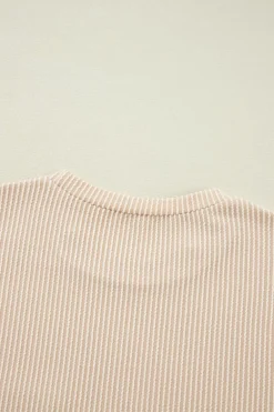 Sale Dear-Lover Corded Knit Pocketed Loose Fit T Shirt Beige