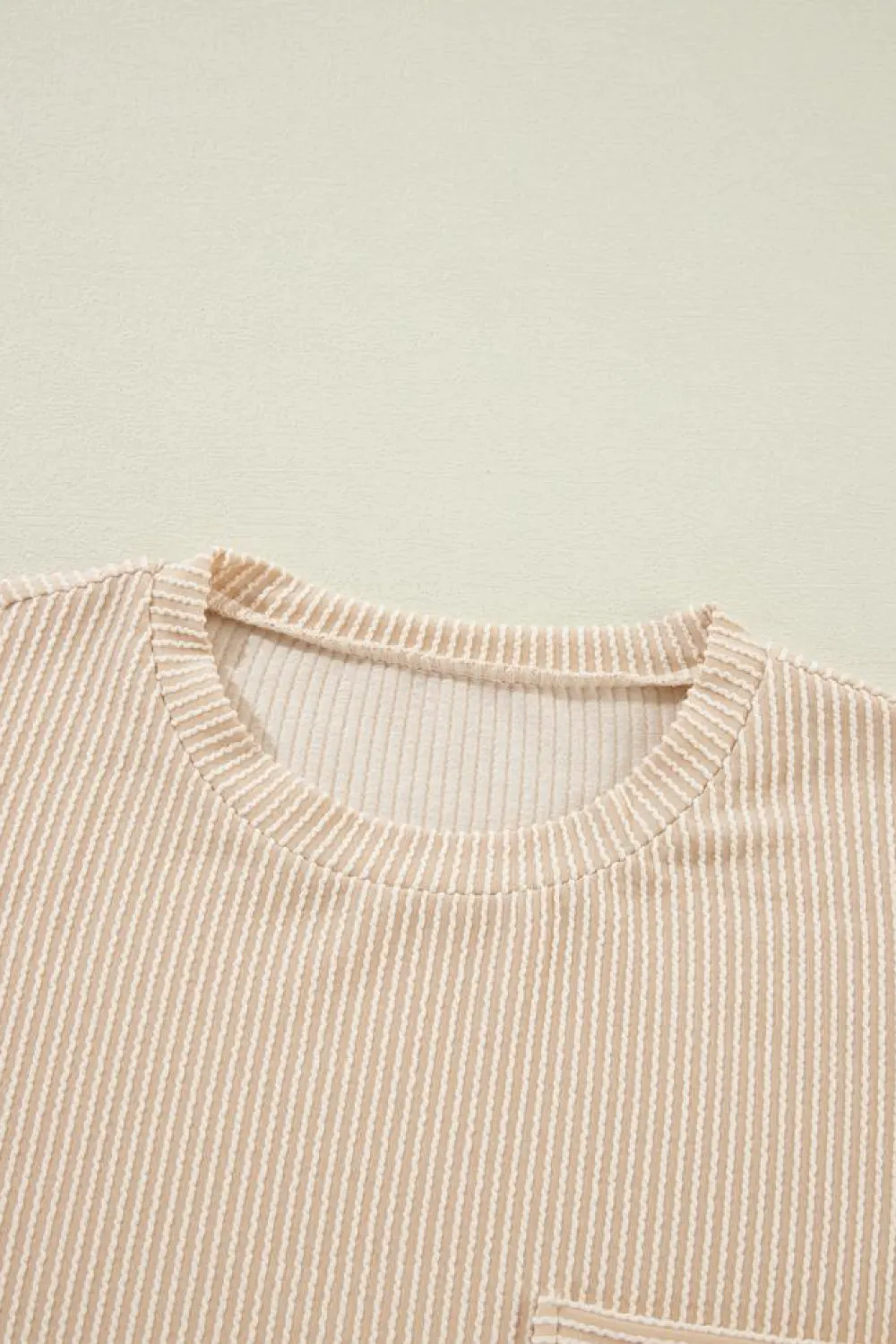 Sale Dear-Lover Corded Knit Pocketed Loose Fit T Shirt Beige