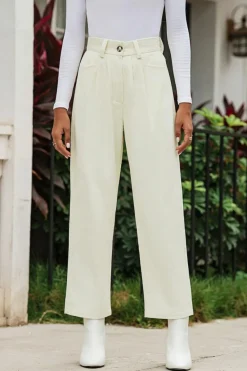 Outlet Dear-Lover Corduroy High Waist Straight Leg Pants Beige
