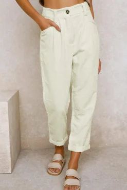 Outlet Dear-Lover Corduroy High Waist Straight Leg Pants Beige