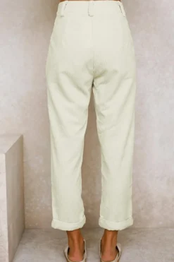 Outlet Dear-Lover Corduroy High Waist Straight Leg Pants Beige
