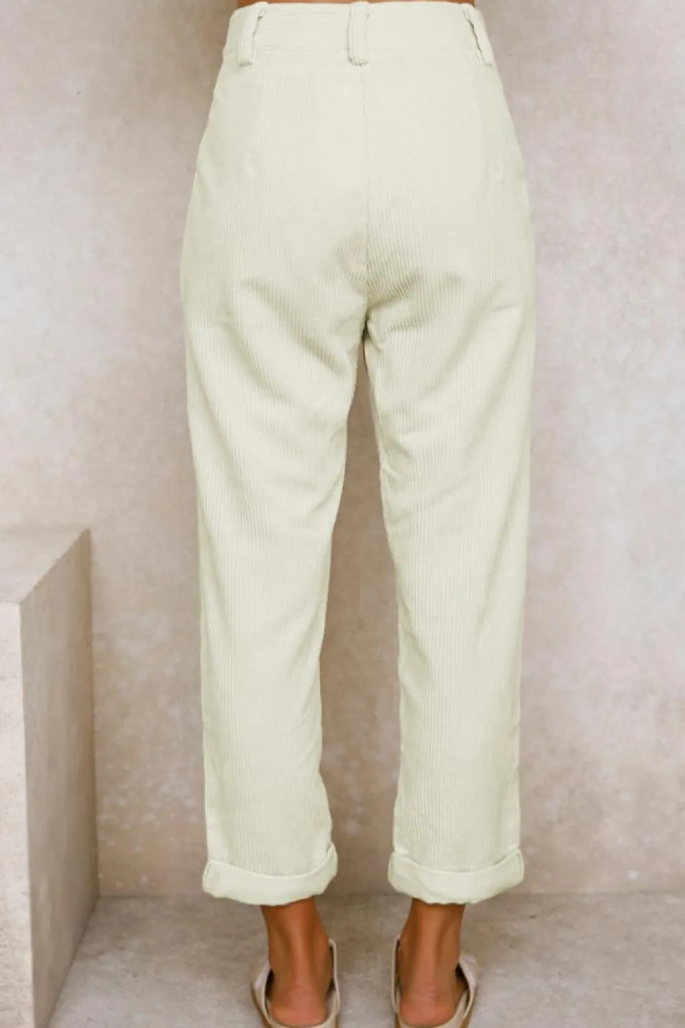 Outlet Dear-Lover Corduroy High Waist Straight Leg Pants Beige