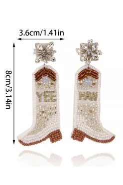 Best Dear-Lover Cowboy Boots Rice Bead Dangle Earrings Beige