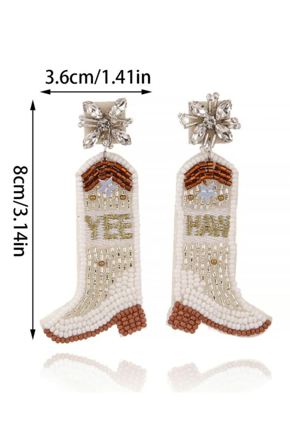 Best Dear-Lover Cowboy Boots Rice Bead Dangle Earrings Beige