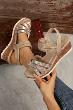 Best Dear-Lover Criss Cross PU Leather Platform Sandals Beige