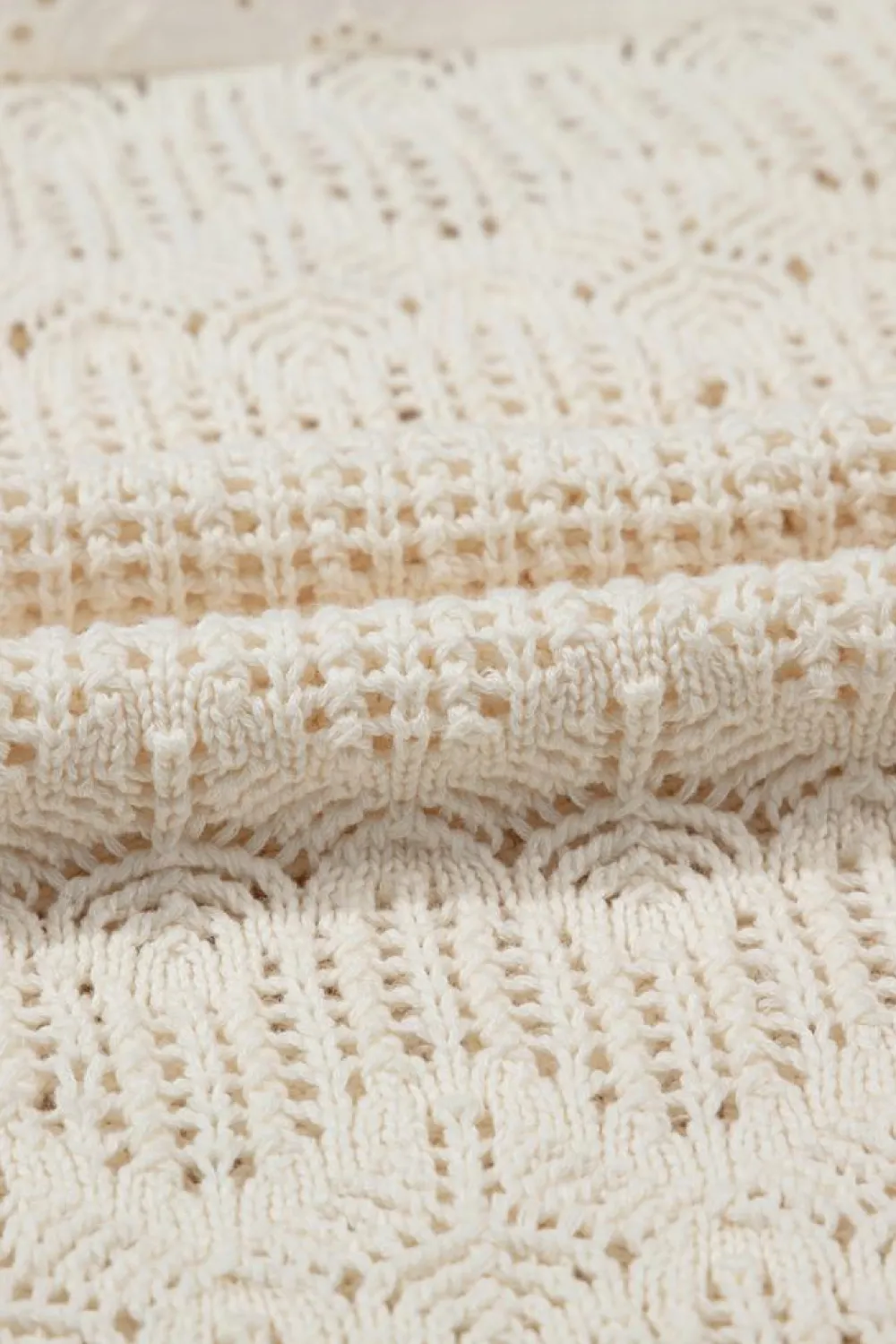 Clearance Dear-Lover Embroidered Patchwork Hollow Out Knitted Ruffle Sweater Vest Beige