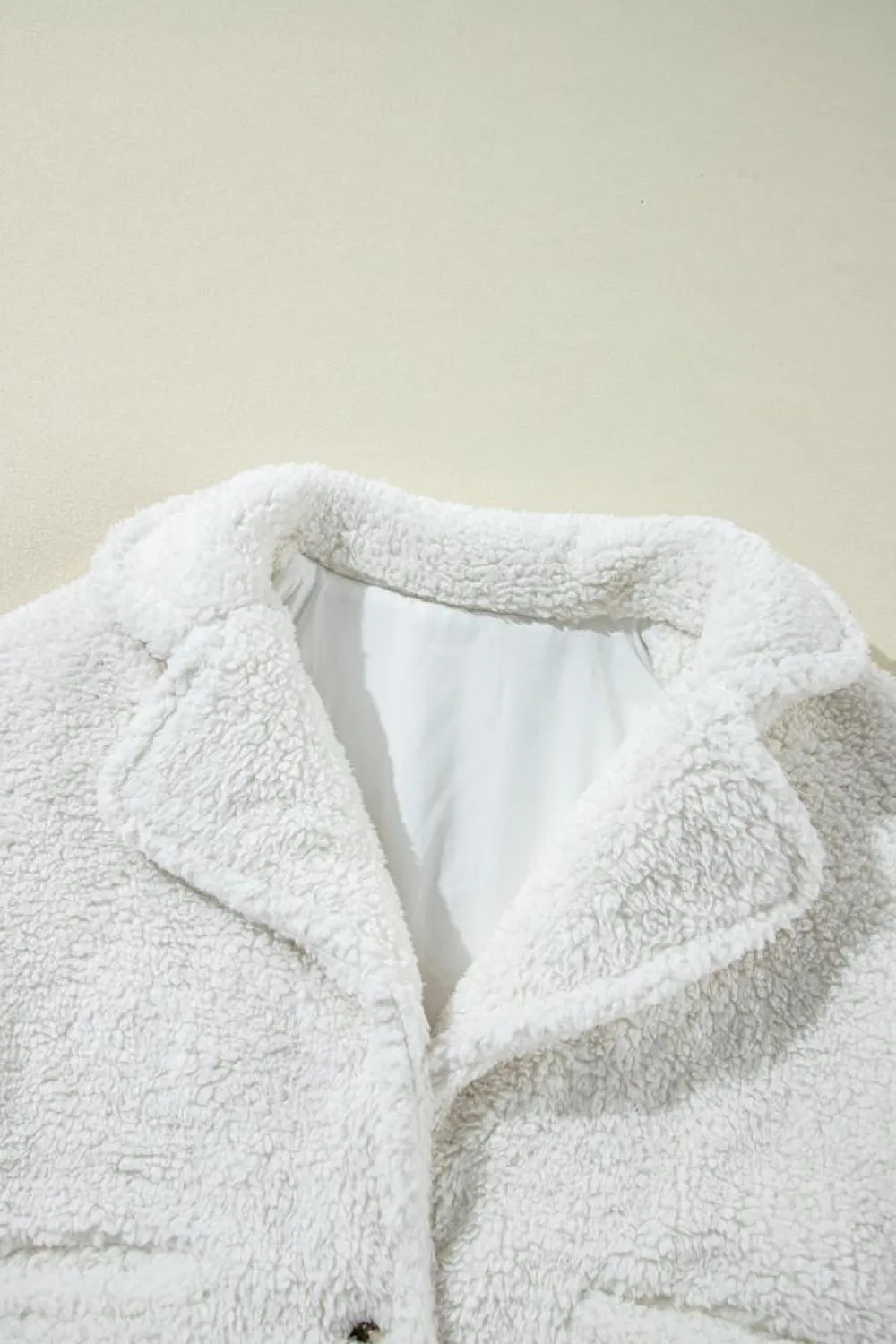 Sale Dear-Lover Faux Fur Button Pocketed Lapel Collar Jacket Beige