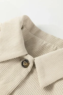 Best Dear-Lover Flap Pockets Buttoned Turn Down Collar Corduroy Shacket Beige