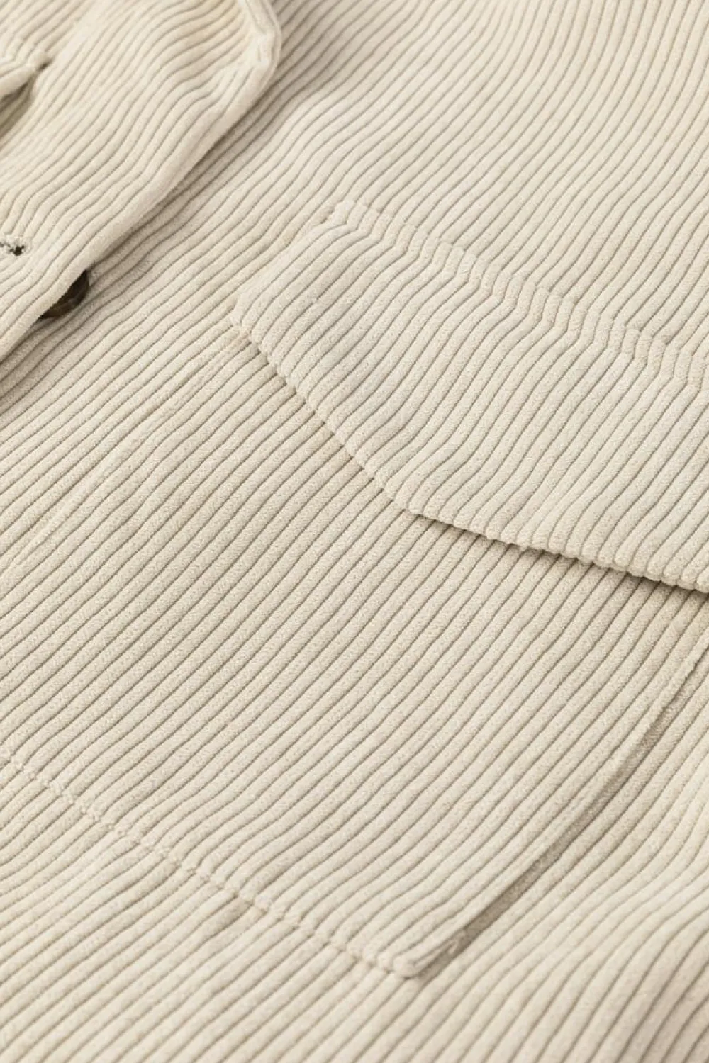 Best Dear-Lover Flap Pockets Buttoned Turn Down Collar Corduroy Shacket Beige