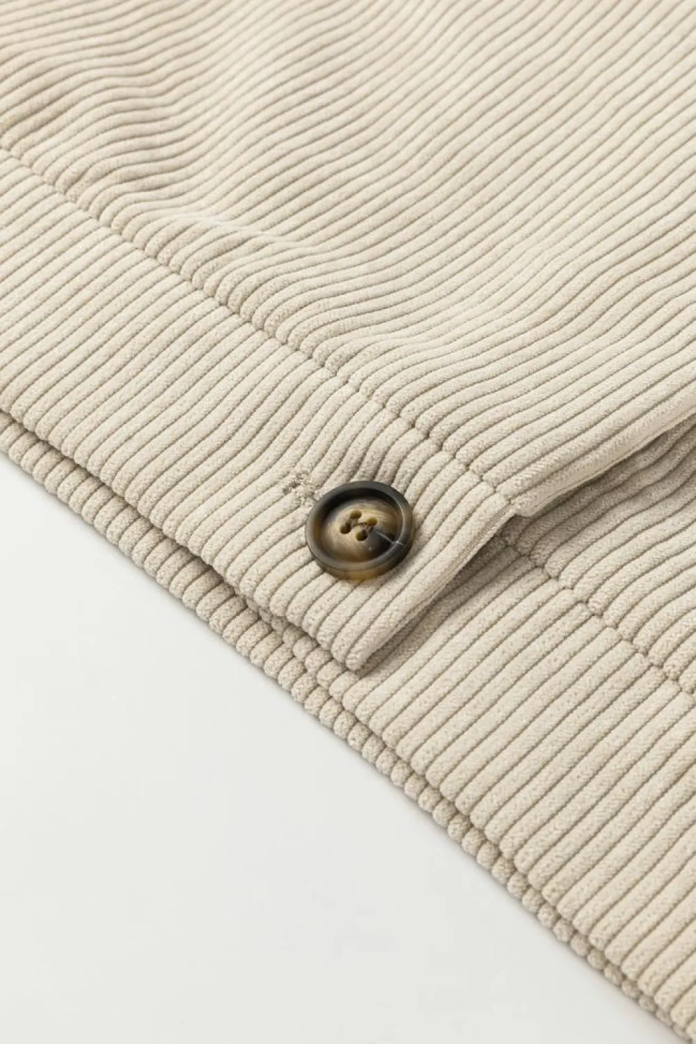 Best Dear-Lover Flap Pockets Buttoned Turn Down Collar Corduroy Shacket Beige