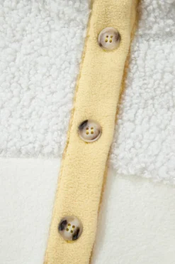 Clearance Dear-Lover Fleece Colorblock Trim Buttons Collar Sweatshirt with Pocket Beige