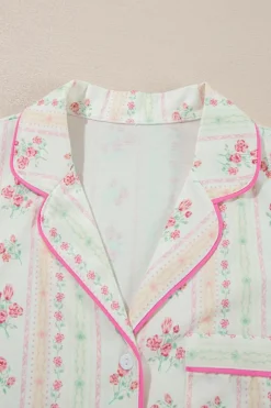 Discount Dear-Lover Floral Print Contrast Pipping Short Pajamas Set Beige