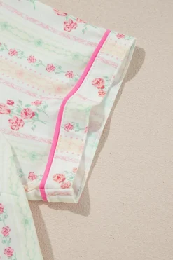 Discount Dear-Lover Floral Print Contrast Pipping Short Pajamas Set Beige