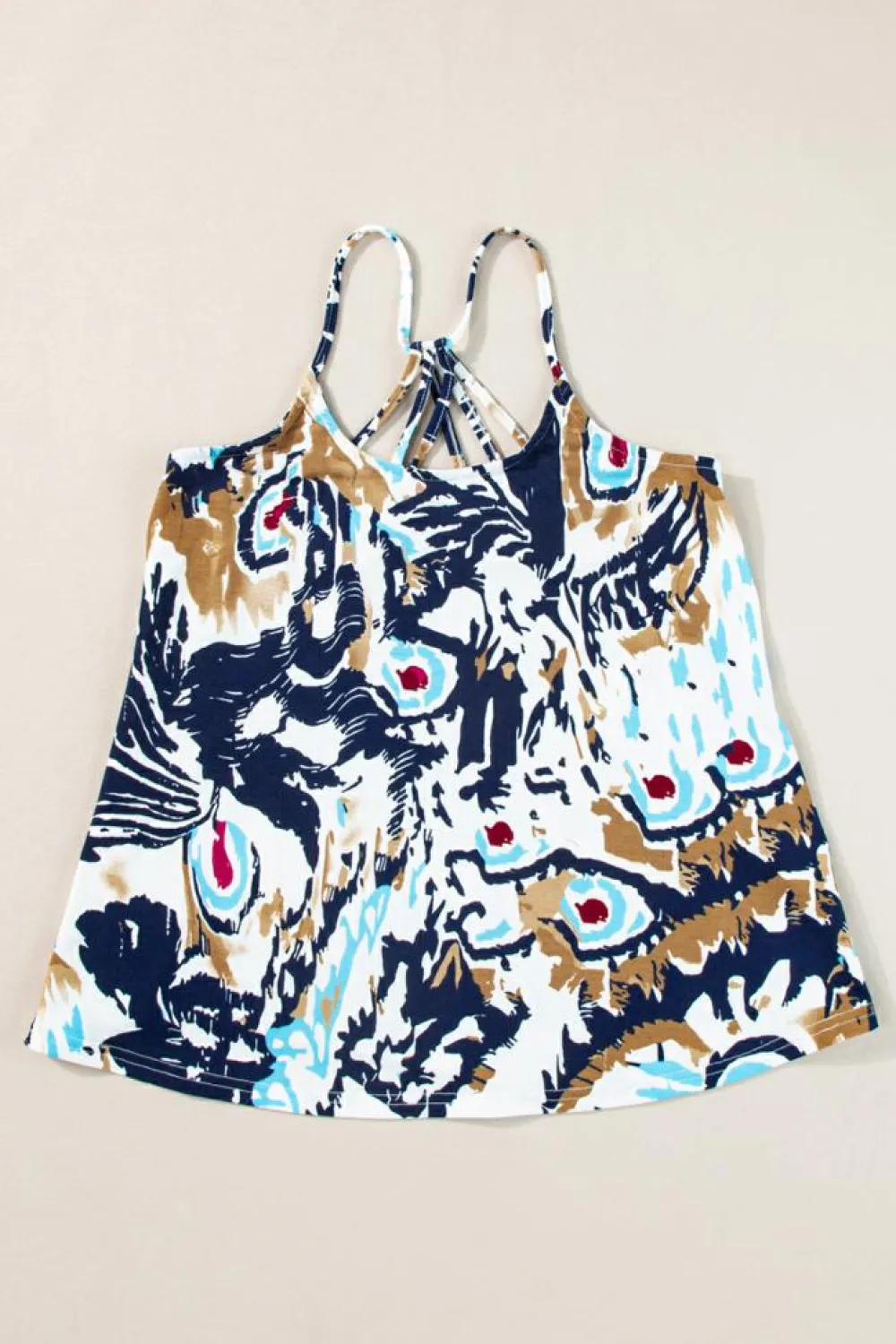 Outlet Dear-Lover Floral Spaghetti Straps Strappy Back Tank Top Beige