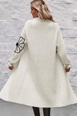 Discount Dear-Lover Flower Embroidered Drop Shoulder Open Front Duster Cardigan Beige