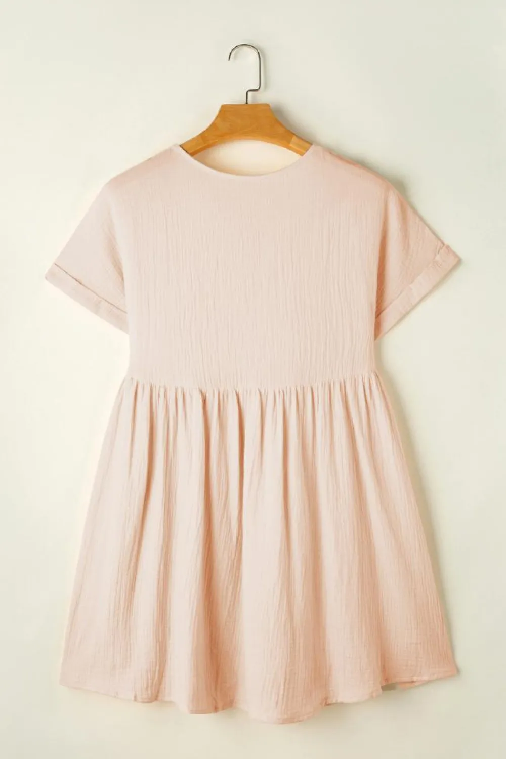 Discount Dear-Lover Folded Short Sleeve Lace V Neck Mini Dress Beige