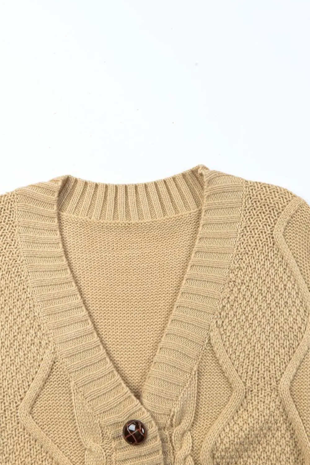 Sale Dear-Lover Front Pockets Buttons Textured Cardigan Beige
