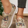 New Dear-Lover Geometric Lace-up Decor Slip On Shoes Beige