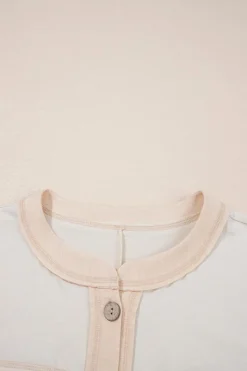 Discount Dear-Lover Beige Half Placket Chest Pockets Short Sleeve Wide Leg Jumpsuit Jet Stream