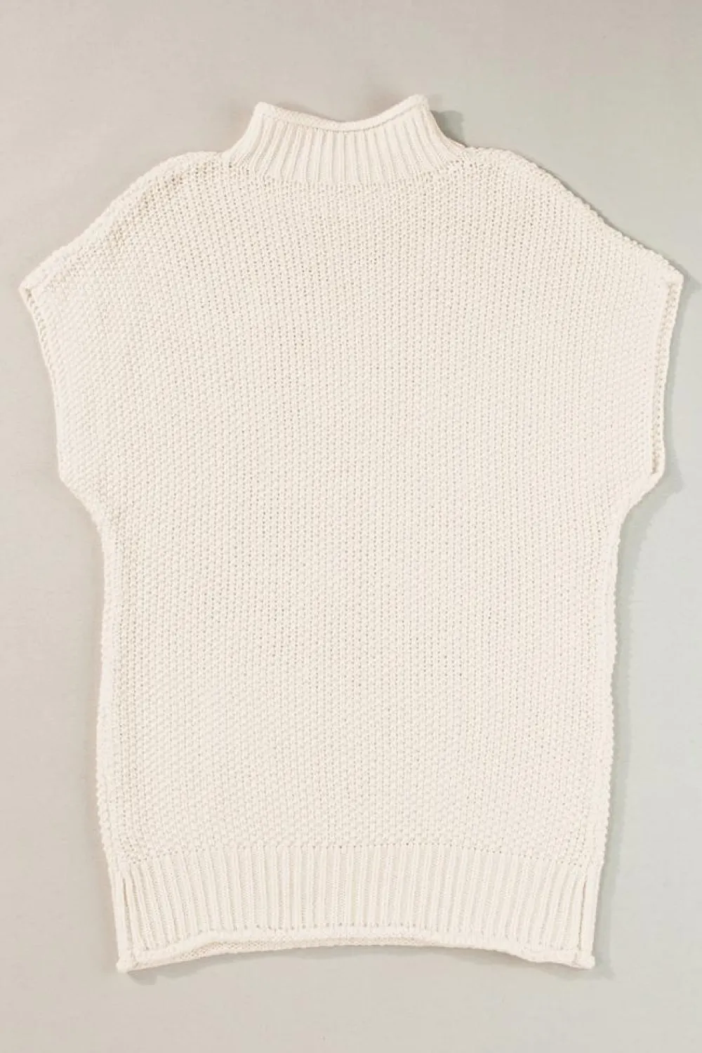 Fashion Dear-Lover High Neck Bat Short Sleeve Sweater Beige