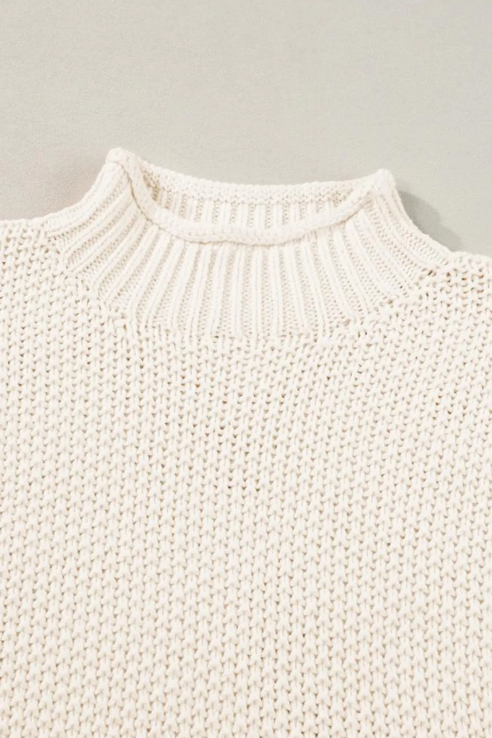 Fashion Dear-Lover High Neck Bat Short Sleeve Sweater Beige