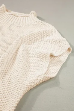 Fashion Dear-Lover High Neck Bat Short Sleeve Sweater Beige