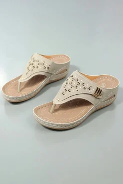 Sale Dear-Lover Hollow Out Clip Toe Wedge Slippers Beige