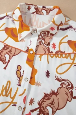 Sale Dear-Lover howdy Western Patterns Button up Loose Shirt Beige