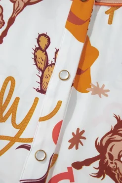 Sale Dear-Lover howdy Western Patterns Button up Loose Shirt Beige