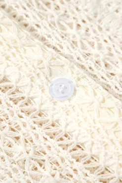 Clearance Dear-Lover Lace Crochet Collared Tunic Oversized Shirt Beige