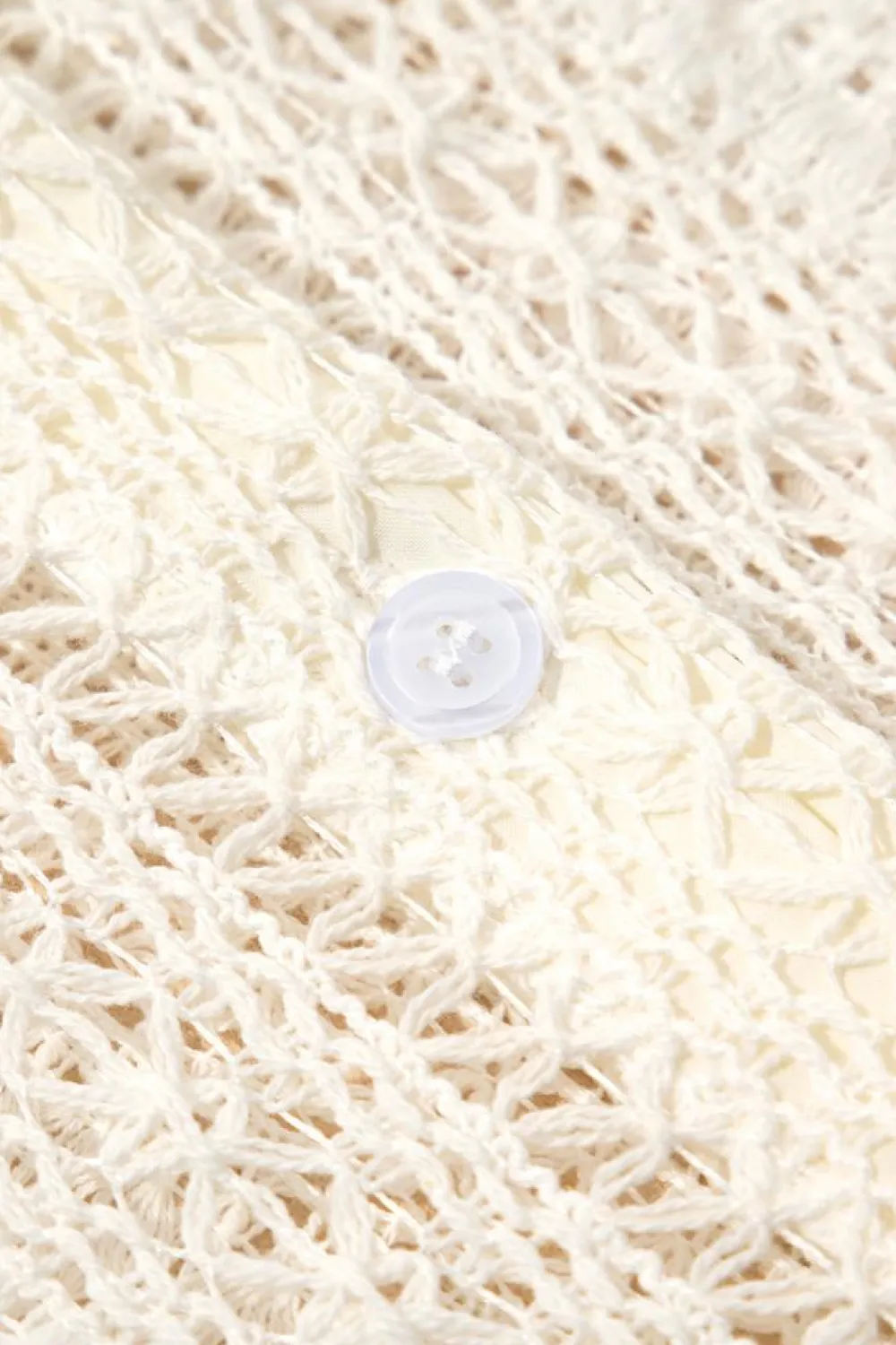 Clearance Dear-Lover Lace Crochet Collared Tunic Oversized Shirt Beige