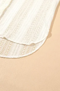 Clearance Dear-Lover Lace Crochet Collared Tunic Oversized Shirt Beige