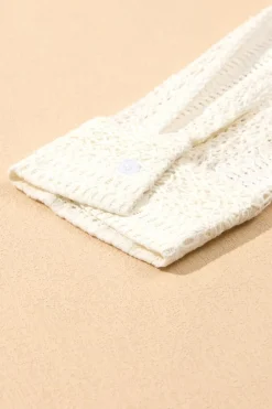 Clearance Dear-Lover Lace Crochet Collared Tunic Oversized Shirt Beige