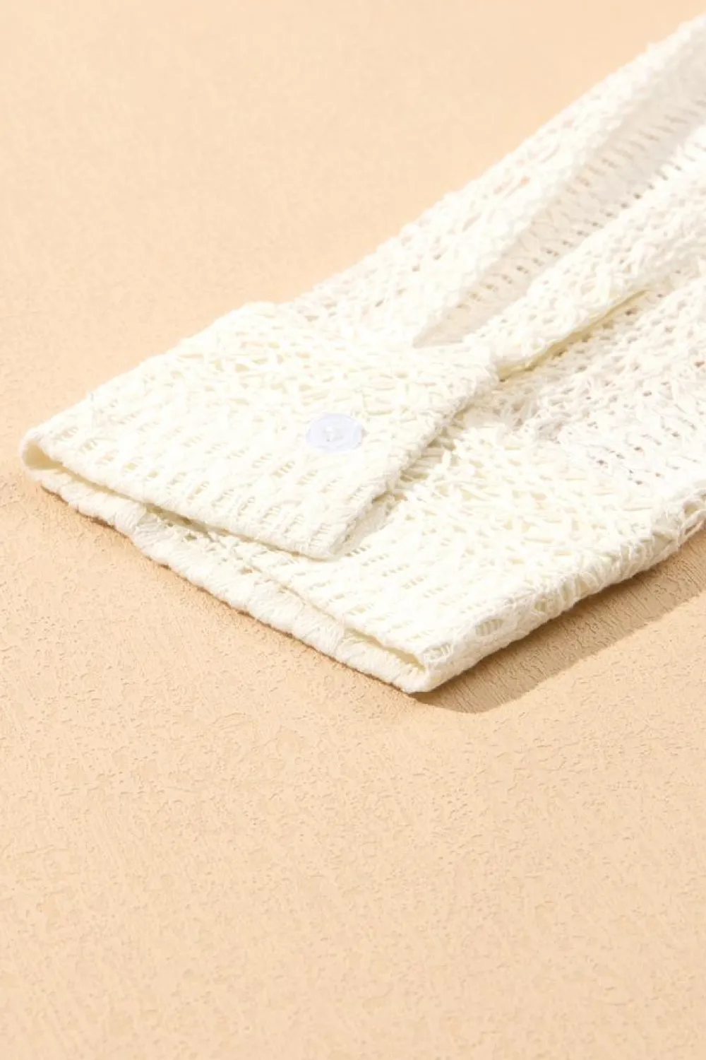 Clearance Dear-Lover Lace Crochet Collared Tunic Oversized Shirt Beige