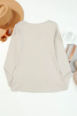 Discount Dear-Lover Lace Crochet V Neck Long Sleeve Top Beige