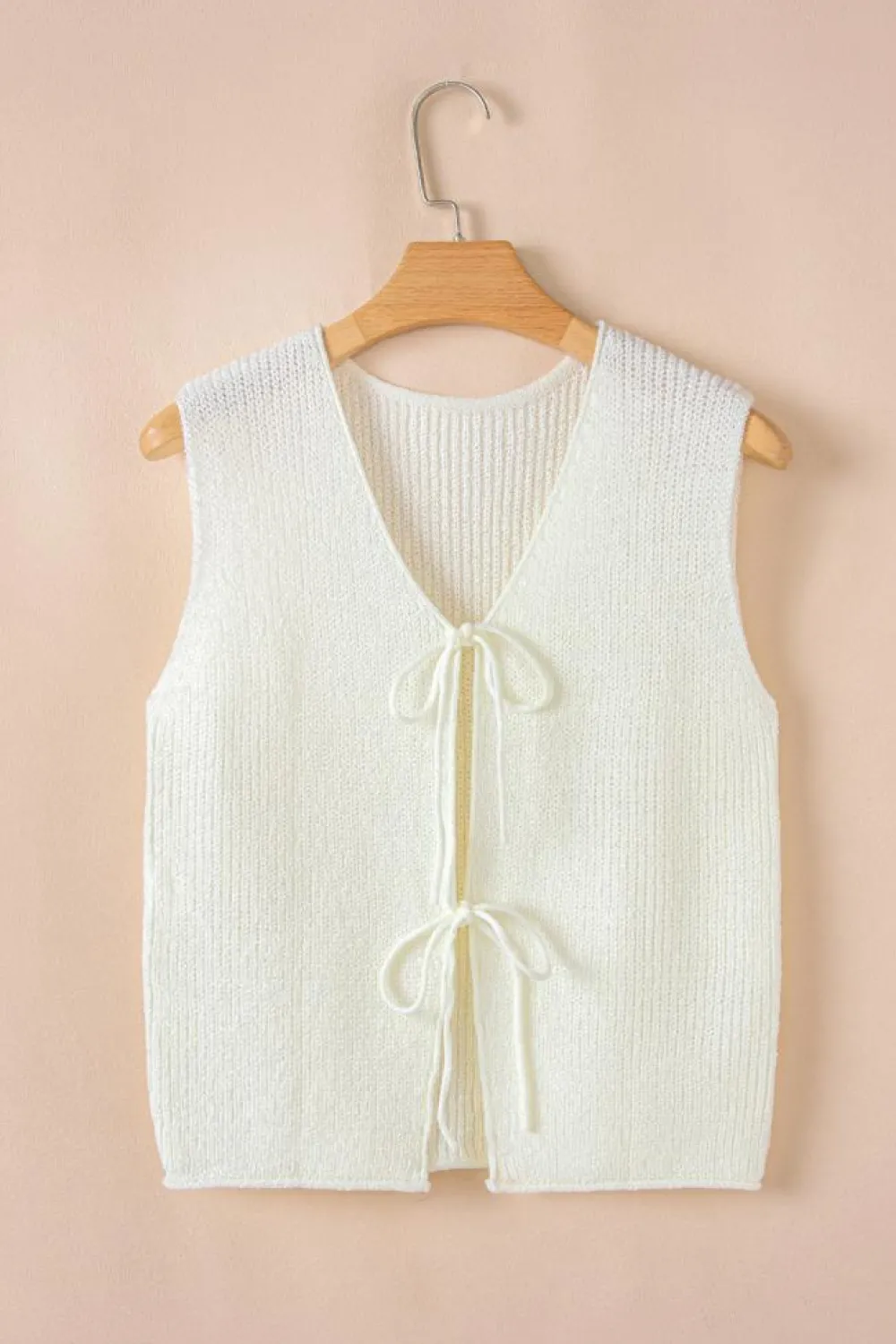 Hot Dear-Lover Lace-up Front V Neck Sweater Vest Beige