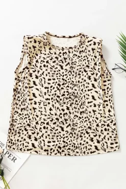 Discount Dear-Lover Leopard Print Boxy Fit Sleeveless Top Beige