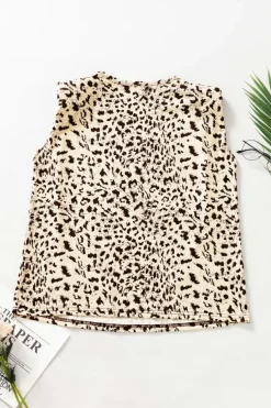 Discount Dear-Lover Leopard Print Boxy Fit Sleeveless Top Beige