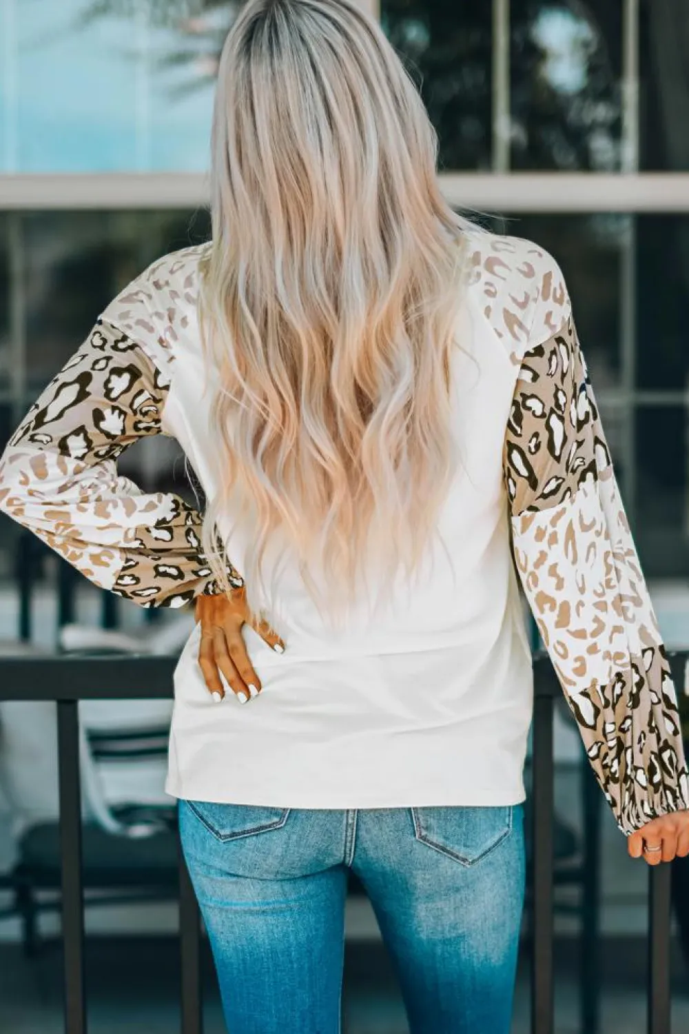 Sale Dear-Lover Leopard Print Bubble Sleeve Top Beige
