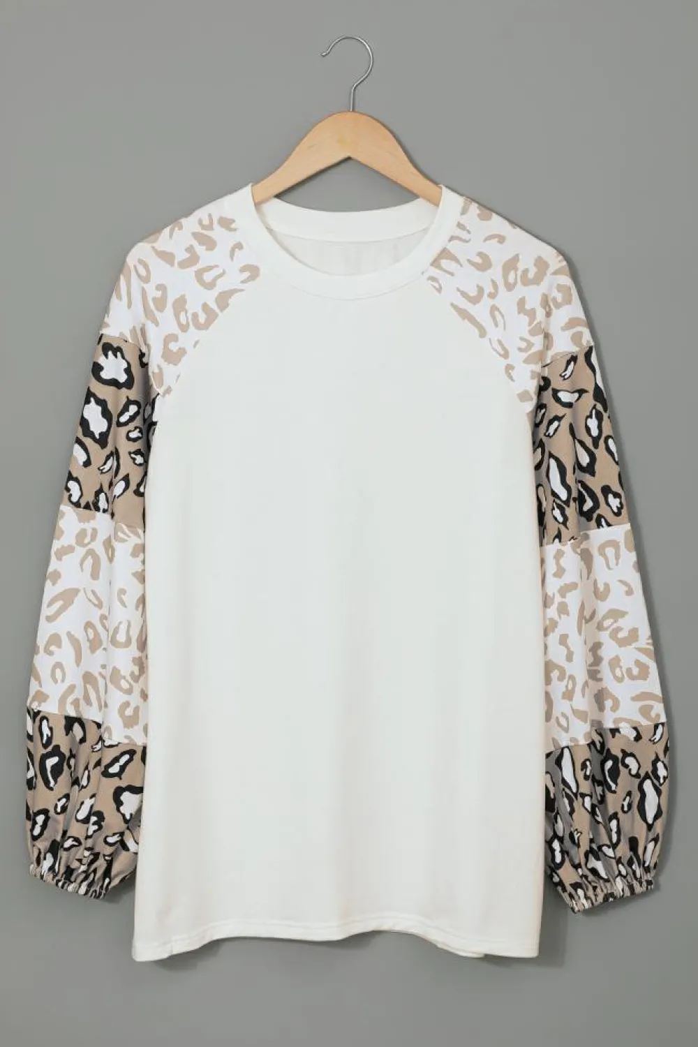 Sale Dear-Lover Leopard Print Bubble Sleeve Top Beige